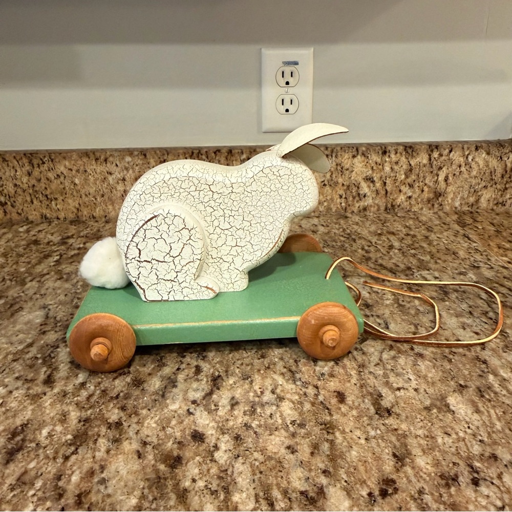 2001 Henn Workshop Limited Edition Barnyard Pull Toy Puff Bunny Rabbit Wooden
